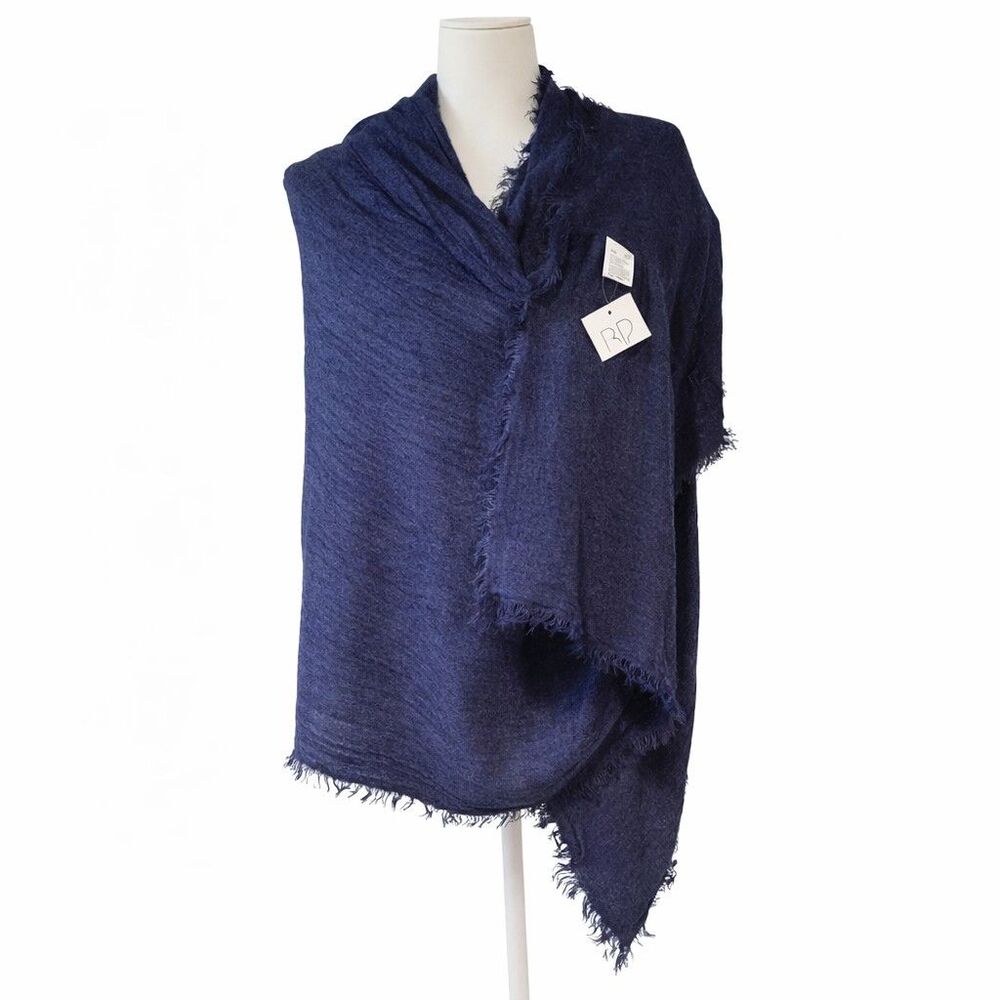 Oversized Navy Blue Scarf Shawl Wrap 72 x 68 in Fringed New With Tags